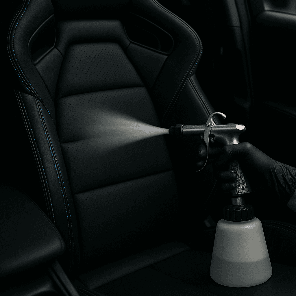 Reinigung des Innenraums mit Tornador-Pistole am Vordersitz