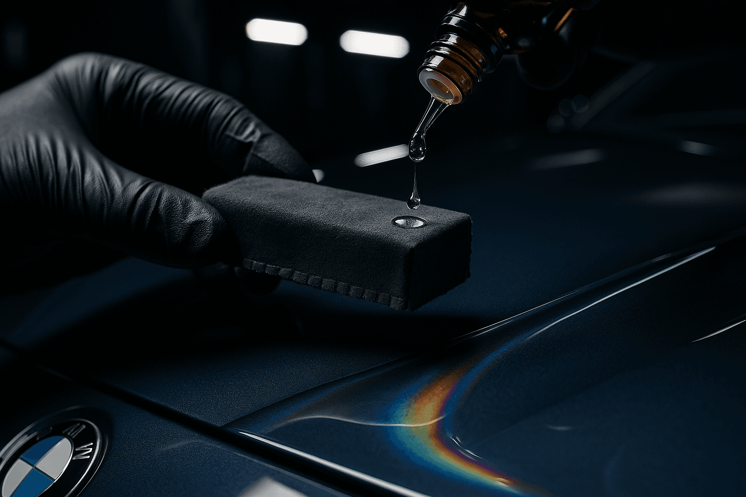 Die Keramikversiegelung wird sorgfältig mit einem Applikator aufgetragen